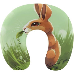 Cartoon Kaninchen essen Gras Reisekissen Nackenstütze Memory Foam U-förmiges Kissen Weich Bequem Reise Nackenkissen Schlafruhe Kissen Reisezubehör für Flugzeug Auto Büro