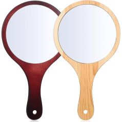 Beaupretty Hairdresser Hand Mirror Wooden Salon Hand Mirror Round Hand Mirror Wooden Mirror Hairdresser for Make Up Hair Shaving 2 Pieces