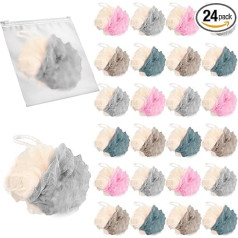 Sadocom 24 Pieces Travel Loofah Individually Wrapped Small Loofah Shower Sponge 30g Mini Bath Sponges for Shower, Multi-Colour