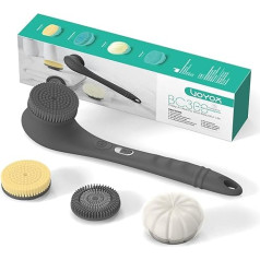 VOYOR Back Brush Body Brush Electric Shower Brush Natural Mane Dry Brush Shower Sponge with Long Handle for Exfoliating IPX6 Waterproof USB Rechargeable Silicone Body Brush BC300 (Grey)