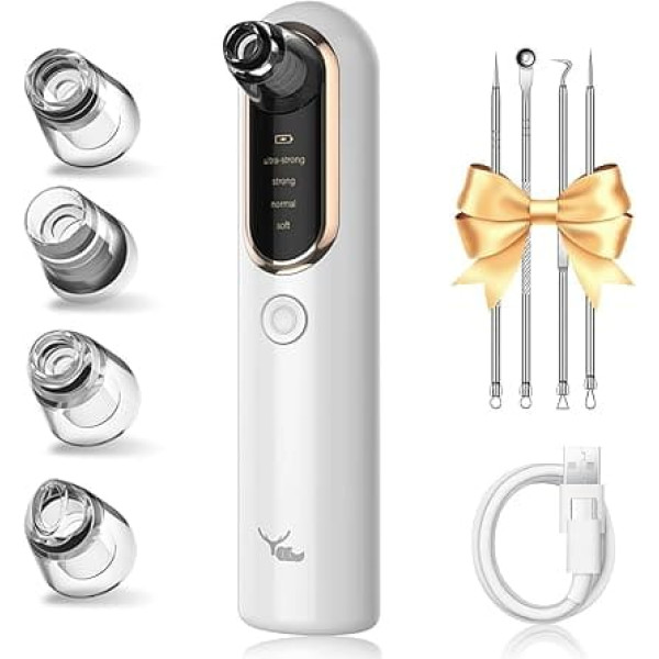 Yccu Blackhead Remover, Pore Cleaner, Pore Cleaner, 4 Modes, Pimple Suction, Vacuum Suction for Facial Cleansing, Acne Treatment, Blackhead Sucker, Skin Care