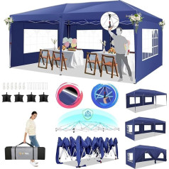HOTEEL Folding Gazebo 3 x 6 cm Gazebo Waterproof Stable with 8 Windproof Poles Party Tent Foldable 3 x 6 m Folding Tent with 6 Side Walls, Easy Assembly for Weddings, Commerce, UV50+ Protection, Dark
