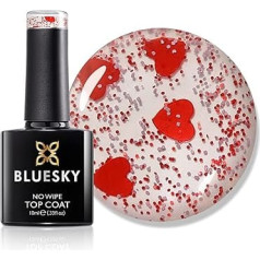Bluesky - Gel Nail Polish, Queen of Hearts No Wipe, Clear with Red Centrepieces, Long Lasting, Chip Resistance, 10ml (Requires Curing Under UV LED Lamp)