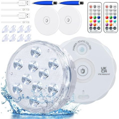 Underwater Light, Rechargeable Pool Lighting with 2600 mAh Built-in Battery, Magnet, Q Pad, Suction Cups, Waterproof RGB Colour Changing Pool Decorative Lights for Swimming Pool, Pond, Aquarium, Party