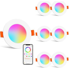 HYDONG Smart LED Recessed Spotlight, Flat 8 W LED Spotlights, 230 V, IP44 Bathroom Recessed Lights, 68 mm, Compatible with Alexa, Warm White & RGB Bluetooth Ceiling Spotlights, Colour Changing for