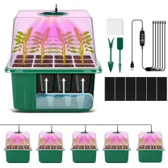 YAUNGEL Indoor Greenhouse Propagator with Plant Lamp, 6 Pieces Self-Watering Mini Greenhouse Propagation Set with Timing Controller, Adjustable Brightness, Thickening Raised Lid and Ventilation
