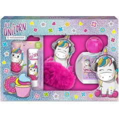 Naturaverde Kids - Be A Unicorn - Gift Packaging, Pon Pon Set, Eau de Toilette Natural Spray 50 ml and Fanille Burrocacao 5.7 ml, Keyring with Pon Pon, 1