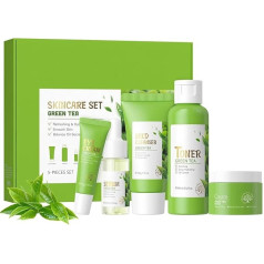 COLZYTLI Green Tea Skin Care Set, Soothes the Skin, Cleans Deeply Effective, Moisturises and Provides Control of Oils, with Cleanser, Toner, Serum, Eye Cream and Face Cream