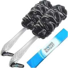 Loofah-Charcoal Back Scrubber 2 Pack by Shower Bouquet: Long Handled Bath Sponge Brushes with Extra Large Soft Mesh for Men and Women - Exfoliating with Full Pure Cleaning in Bath Accessories