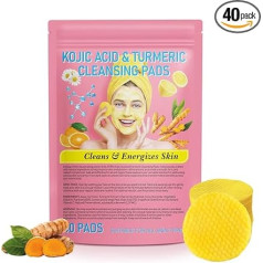 Turmeric Kojic Acid Cleansing Pads, Turmeric Cleansing Pads, 40 Pieces, Compressed Face Sponges for Cleansing and Exfoliation, Turmeric Face Pads