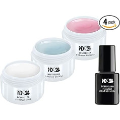 ND24 Best Seller – French Nails UV Gel 1-Phase Gel Clear/Pink 5 ml French Manicure Gel Snow Extreme Value Pack Set White 12ml + French Gel White 5 ml – Made in Germany