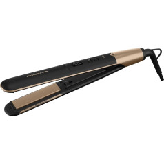 Rowenta SF4630 Express Shine Hair Straightener, Argan Oil Infuser, Ceramic Plates, Ion Effect, 8 Temperature Settings, 2-in-1 Wrapping and Straightening, Healthy Hair, Black/Gold