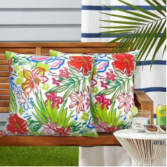 HYOPUO 2 Pack Waterproof Cushion Covers Outdoor Garden Colorful Flowers Farmhouse Outdoor Cushion Covers for Patio Function Garden 18 x 18 Inch