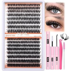 GVEFETIEE Lash Extensions Set, 320 Pieces, 50D + 60D Cluster Lashes, Eyelash Extension Set, Individual Lashes with Lash Bond and Seal Eyelash Tweezers (0.07D-9-16 Mix)