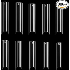 Clear Extra Long C Curved False Nail Tips, 2021 Upgrade 500 Pieces XXL Deep C Curve Acrylic Fake Nail Tips with Bag for Nail S