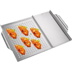 Generisch Antihaft-Grillaufsatz, BBQ-Grillaufsatz - Veggie-Fleisch-Fisch-Grillaufsatz mit Löchern und Griffen - Antihaftbeschichteter, rostbeständiger Grill-Wok, Grill-Kochgeschirr, BBQ-Grill-Zubehör