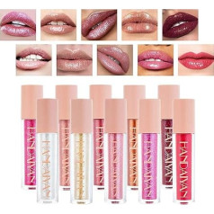 Gireatick 10 Colours Diamond Liquid Glitter Shimmer Lip Gloss Set, Non-Stick Cup Moisturising, Durable Metallic Lip Glaze Set