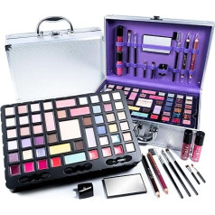 Glamza Makeup Set 68 Piece Makeup Kit for Women & Teenage Girls - Includes Silver Aluminium Makeup Vanity Case, Eyeshadow Palettes, Lipstick, Makeup Brushes & More!