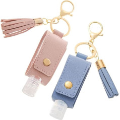WOAILIANGEJINJIN Portable Squeeze Bottles Refillable Leather Keychain Hand Sanitizer Container with Hook for Travel Outdoor Activities School Pack of 2, 多色