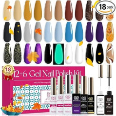 Arousar Gel Nail Polish Set, 18 Pieces Gel Nail Polish Colours for UV Lamp, Black Grey Khaki Sparkles for Beautiful Long-Lasting Gel Nails, Gel Polish Set for Professional Beginners