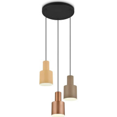 Trio Leuchten Agudo 319430317 Pendant Light Metal Matte Black Metal Shade Coffee / Beige / Taupe Excl. 3x E27
