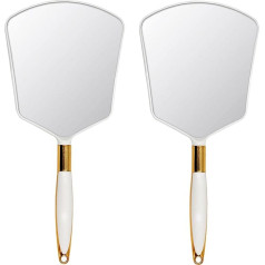YCHMIR Handheld Mirror with Handle Hairdressing Handheld Mirror for Salon 6 x 13 Inch (2 Pack) White Square
