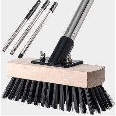Heavy Duty Broom with Stiff Bristles and Solid Wood Broom for Indoor Outdoor Floor Scrubber for Bathroom, Bathtub, Tiles, Floor, Patio, Swimming Pool