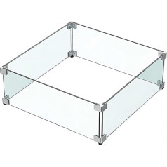 MESIDA 50 x 50 x 15 cm Fire Pit, Glass Windscreen, Tempered Glass, Fire Pit, Table Sign, Thick and Sturdy with Hard Aluminium Corner Bracket and Rubber Feet