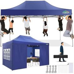 COBIZI Gazebo 3 x 4.5 cm Folding Gazebo Waterproof Stable Winterproof with 4 Side Walls Party Tent The Pointed Roof Garden Gazebo Outdoor Foldable UV Protection Deep Blue