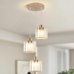Pendant Light Dining Table Pendant Lamp Crystal, 3 Bulbs Gold Chandelier Modern Pendant Lamp Crystal Pendant Light Height Adjustable E27 Socket Pendant Light for Living Room Kitchen Bedroom Hallway