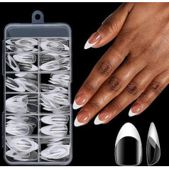 False Nails French Acrylic Tips Full Cover Fake Nails Extension White Tip Press On Nails Acrylic Nail Tips for Women Girls Fingers Manicure