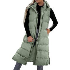 Haiorziyou Women's coat fur elegant sleeveless winter coat for women, long hoodie, warm down coat with pockets, outdoor jacket, single breasted top coat, hoodie without sleeves, Green, xl
