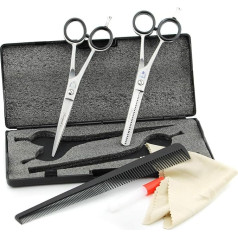 Professional Hairdressing Scissors Set with Comb, Oil Bottle, Cloth and Hair Clipper 6 Inch in Black Case
