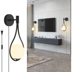 KCO Lighting Mid-Century Wall Light with On/Off Switch, Industrial Wall Lamps, Teardrop Design Wall Mounted Lamps for Bedside Living Room (Black Plug, 1 Piece)