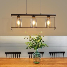 CBJKTX Pendant Light Dining Table Pendant Lamp Vintage - Smoke Black Glass Pendant Light 3 Bulbs E27 Dining Table Lamp Hanging Metal Retro Dining Room Lamp Industrial for Dining Room Kitchen (without