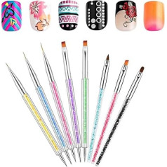 8 x Double Sided Nail Art Brushes Acrylic Paint Drill Drawing Brush Point Pen Nail Art Drawing Tools Acrylic UV Gel 3D Glitter Liner Drawing Painting Tools Kit for DIY Nail Designs