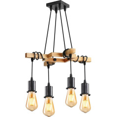 DAXGD Vintage Chandelier Retro Wooden Black Metal Pendant Lamp 4 E27 Bulbs Not Included Max 60W for Living Room Restaurant