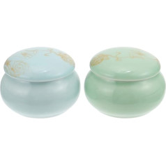 Beaupretty 2 x Mini-Keramikgläser mit Deckel, Keramik-Kosmetikbehälter, Kosmetikbehälter, Keramiktöpfe für Rogue Lippenstift, Make-up, Lidschatten, Puder