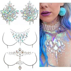 MANGOIT 1 Piece Breast Jewellery Rhinestone Breast Sticker Temporary Tattoo Body Sticker Flash Breast Diamond Glue Sticker for Women Festival Makeup