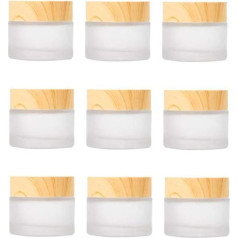 Healthcom 10 Packs 15ml 15g Empty Sample Jars Frosted Glass Cream Glass Bottle with Wood Grain Lid Cosmetic Container Glass Cream Box Refillable Glass Cream Jar Pot for Makeup Lotion Face, Frosted
