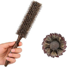 Small Round Boar and Nylon Bristle Brush 4.5cm Styling Brush Blow Dry Curling Brush for Men Women Short Thin Fine Hair Beard Natural Wooden Handle