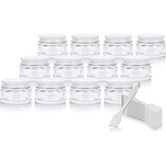 Clear Glass 15ml Flat Profile Thick Balm Jars with White Metal Lids (Pack of 12) + Spatula