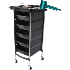 Hairdressing Trolley, Hairdressing Trolley Storage Unit on Wheels with 5 Pull-Out Drawers, Foldable Device Holder, Hairdressing Trolley 6 Levels