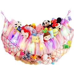 Amdermi Large Macrame Plush Toy Net or Hammock Large Plush Toy Net or Hammock with LED Light Teddy Bear Storage Wall Hanging Toy Net for Plush Toys