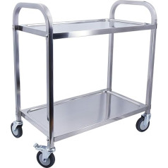 Taimiko Stainless Steel Serving Trolley Kitchen Trolley with Wheels Restaurant Trolley 2 Shelves