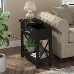 Choochoo Side Table with Charging Station - Slim Flip Top Side for Small Spaces, Bedside Table with USB Ports & Sockets, Storage Bedside Table, Sofa Table for Living Room, Bedroom