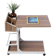 Ejoyous Side Table with Wheels, Wooden Bedside Table, Height Adjustable, 50-80 cm, Side Table, Sofa Table with Storage Drawer and Base Plate for Living Room, Bed, Sofa (Oak)
