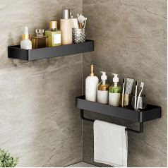 Ilikepow Shower Organizer Bathroom Shelves Basket No Drilling Wall Mounted Shower Caddy Black 30cm Pack of 2
