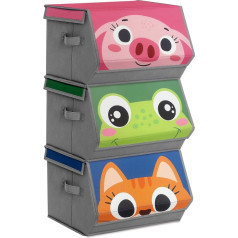 Veronly Stackable Storage Boxes, Cartoon Storage Boxes with Lids Foldable Closet Organizer with Velcro for Boys and Girls Bedroom Playroom (Pink, Green, Blue) 3