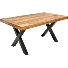 Riess Ambiente Solid Dining Table Iron Craft 160 cm Mango Wood Industrial Design with X-Legs Conference Table